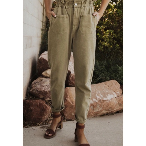 Bohme Kennedy Paperbag denim pants in olive - Picture 4 of 8